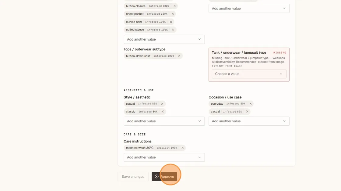 Review any remaining flagged or missing fields.