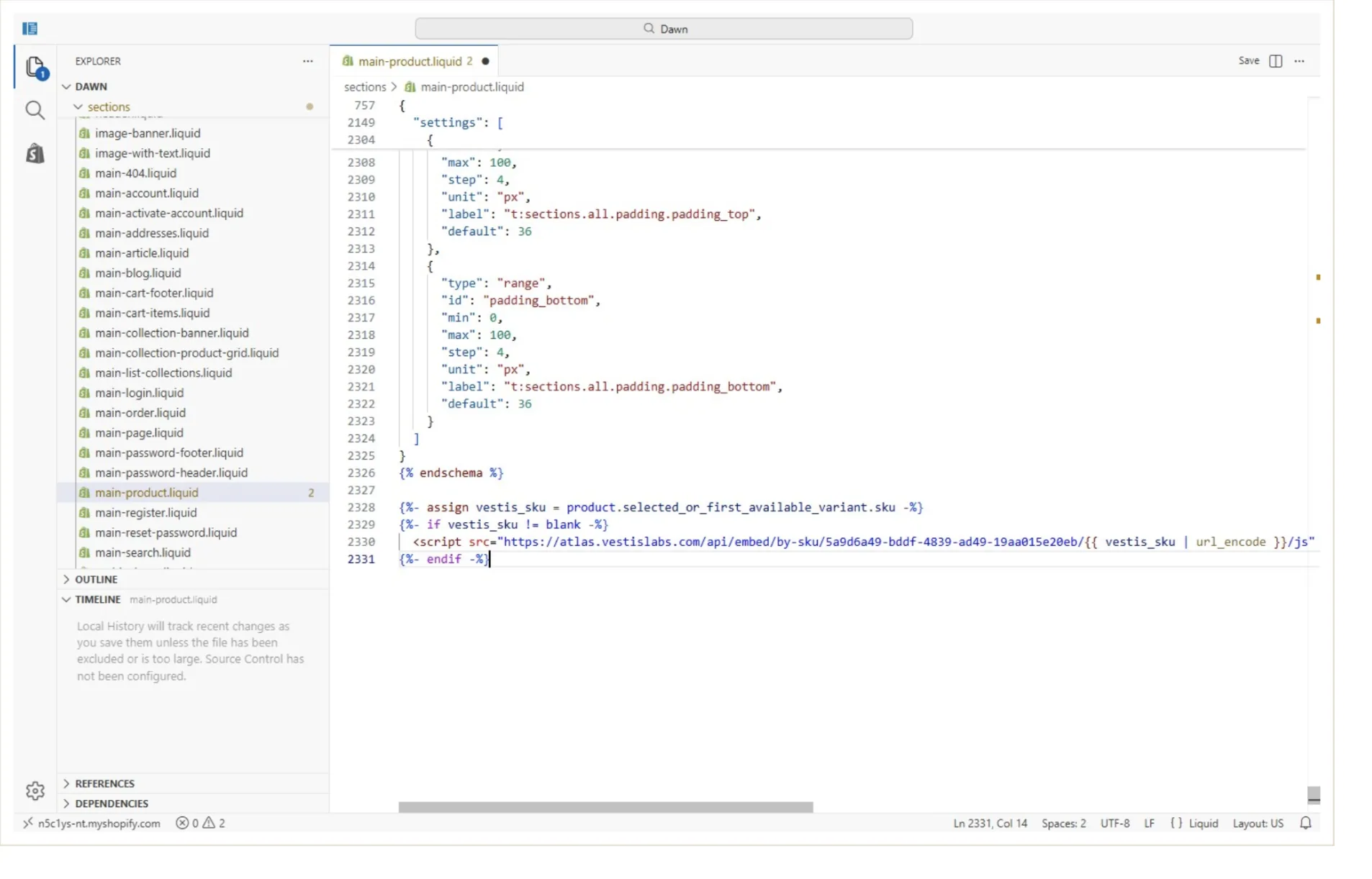 Return to the Atlas tab, open the Shopify snippet for the selected Style, and click Copy.