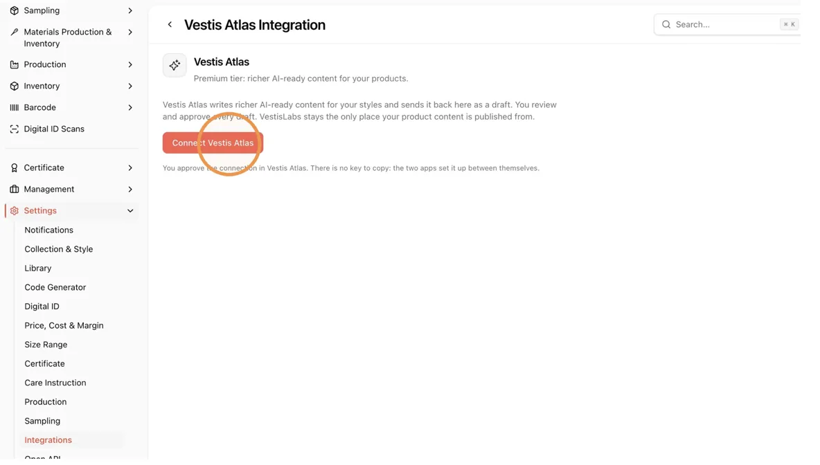 Click Connect Vestis Atlas.