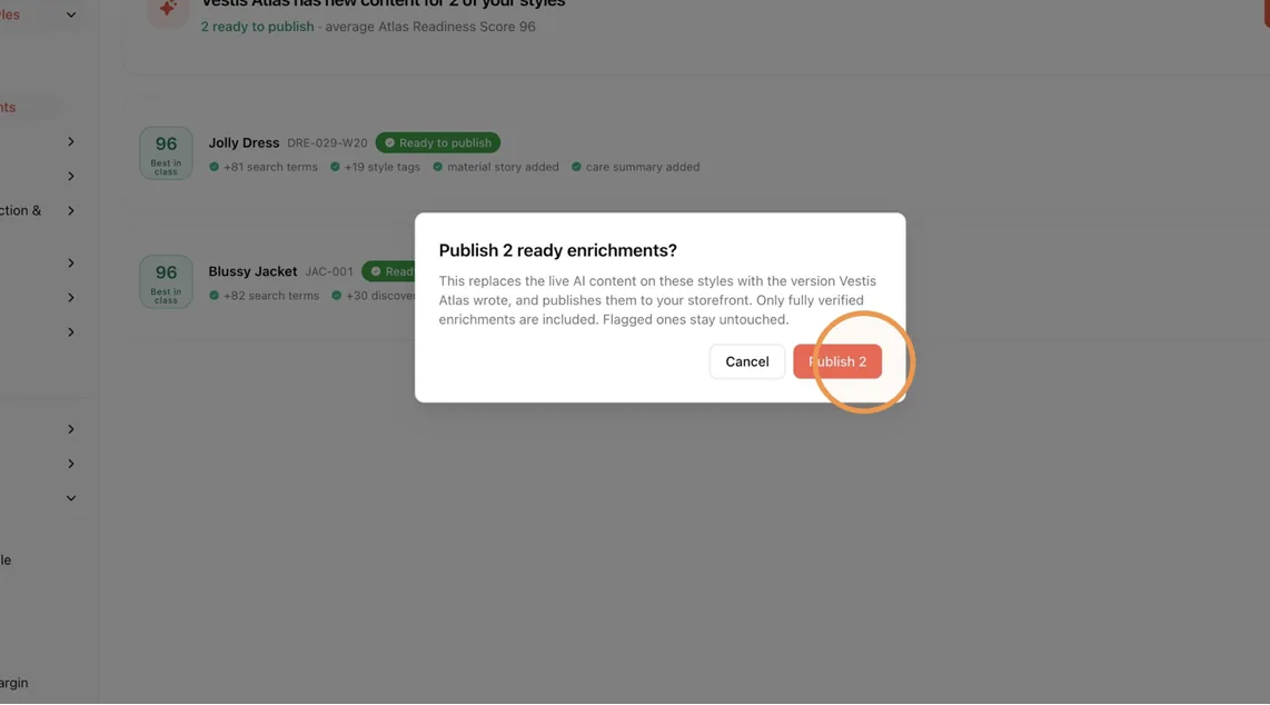 Click "Publish X ready" to publish everything at once, or click Review to check one item first.