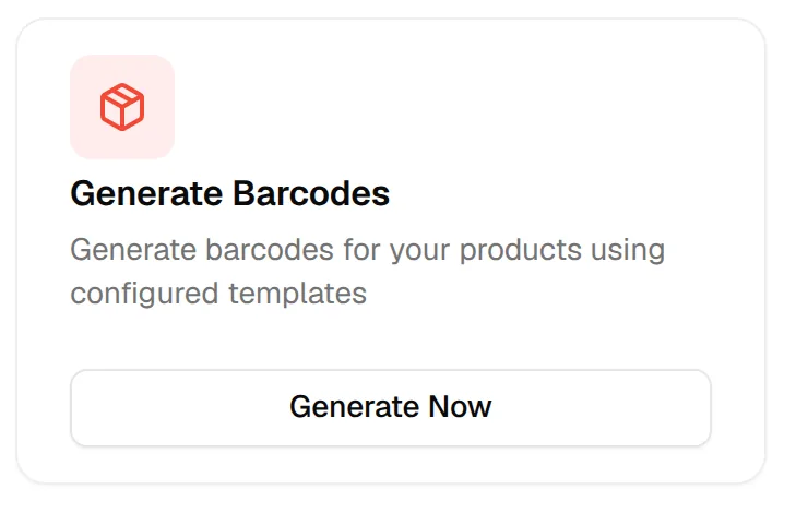 The Generate Barcodes card with its Generate Now button