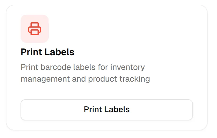 The Print Labels card with its Print Labels button