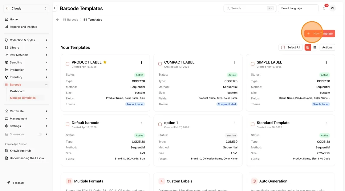 Or users can click "+ New Template" to create a new template.