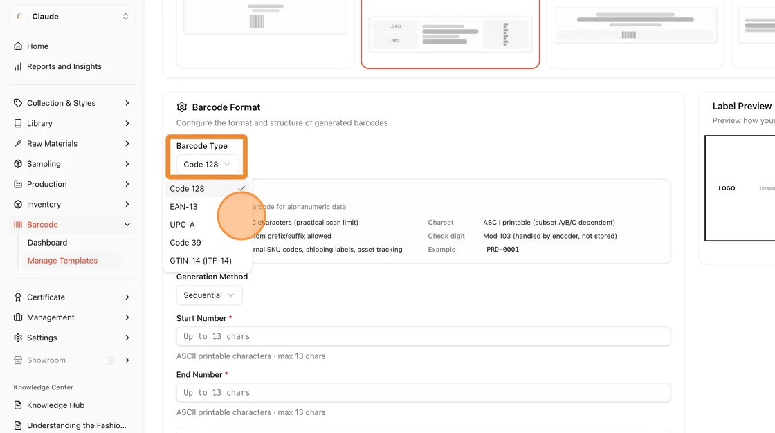 On the right side of the screen, the Label Preview section provides a real-time visualization of your selected theme.