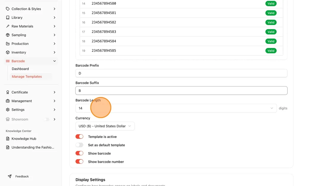 The barcode numbers will appear under this section.