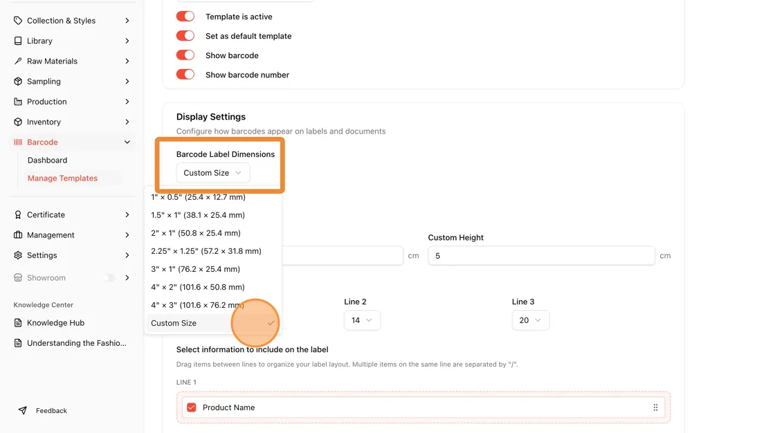 For example: "Custom Size"