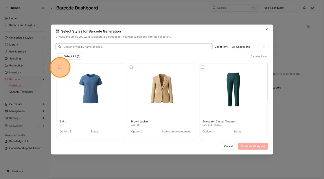 Note: You can select multiple styles in bulk.