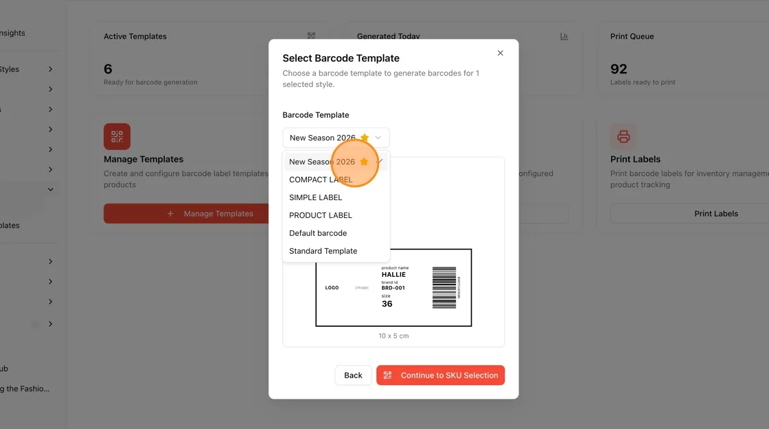 Select a barcode template.