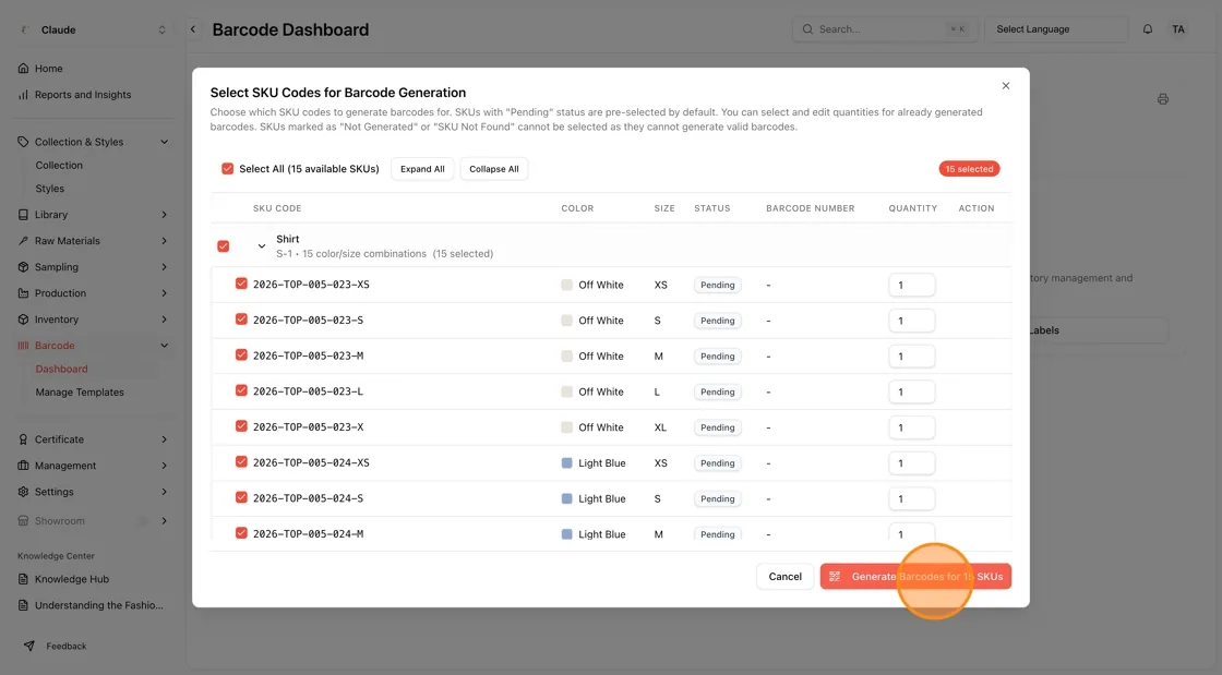 Click “Generate Barcode” to continue.