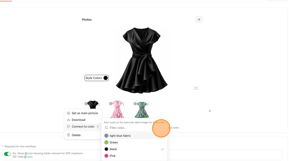 Click the three-dot menu on a photo thumbnail, then choose Connect to color.