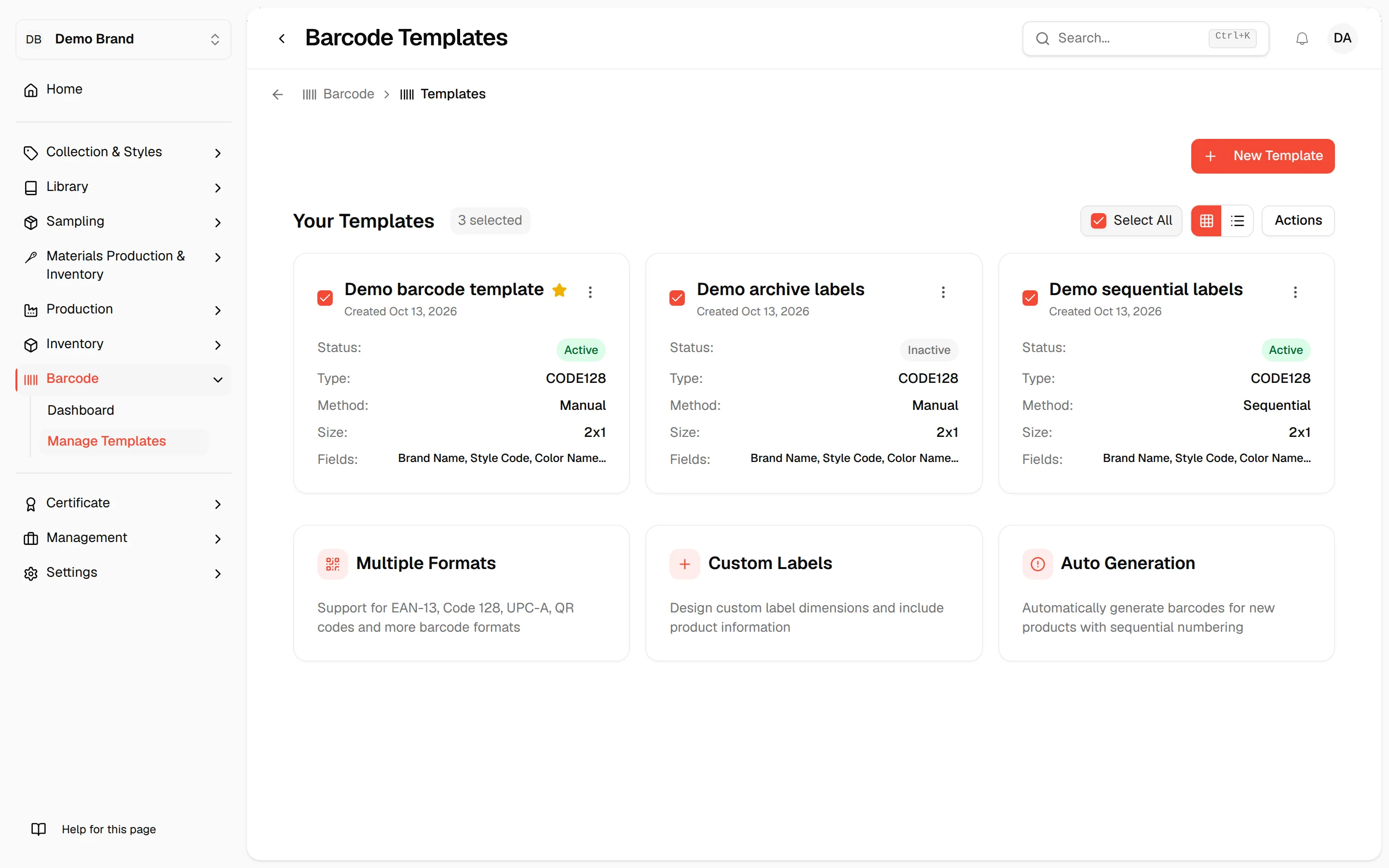 Every template selected with Select All and the number of selected templates shown