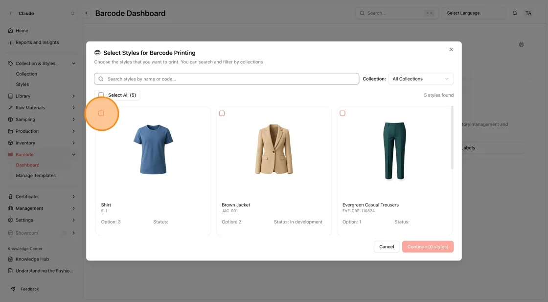 Note: You can select multiple styles in bulk.