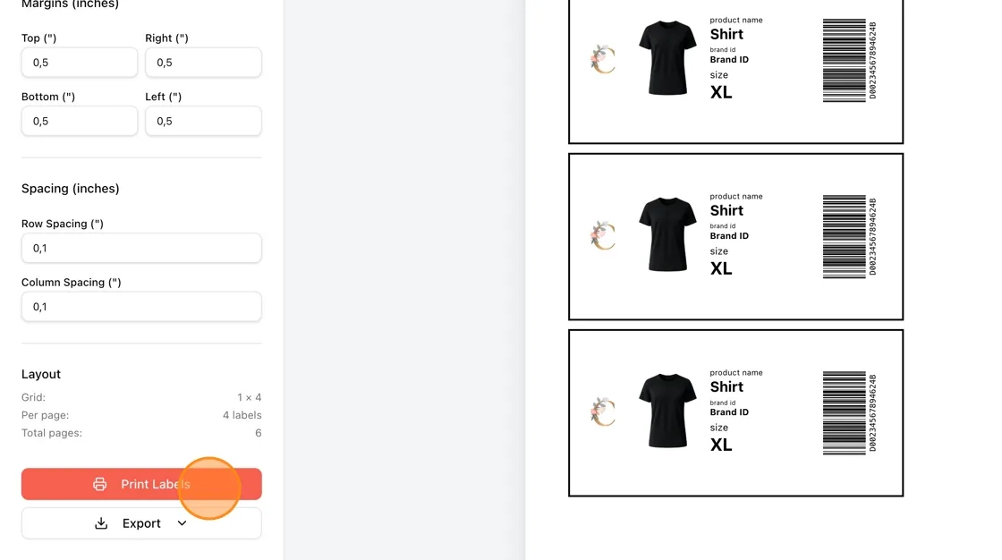 Or select “Export” to download the label as a PDF or image file.