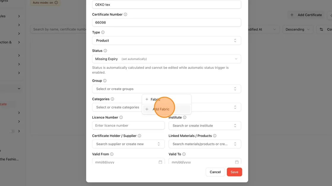 Click the Group dropdown and select an existing group or type to create a new one.