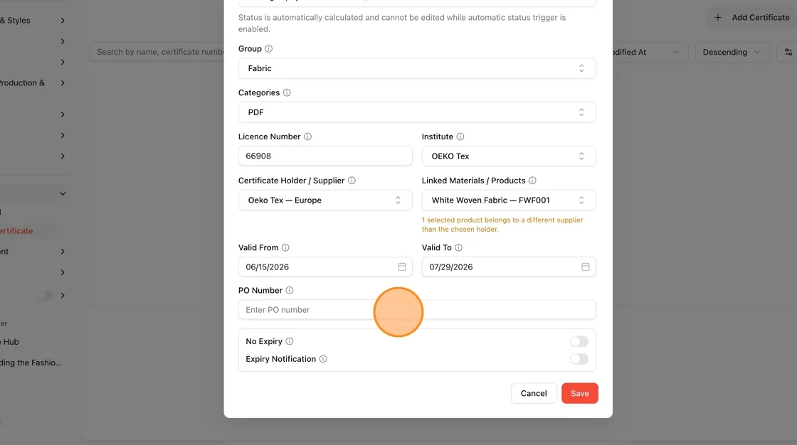 Optionally enter a PO Number.