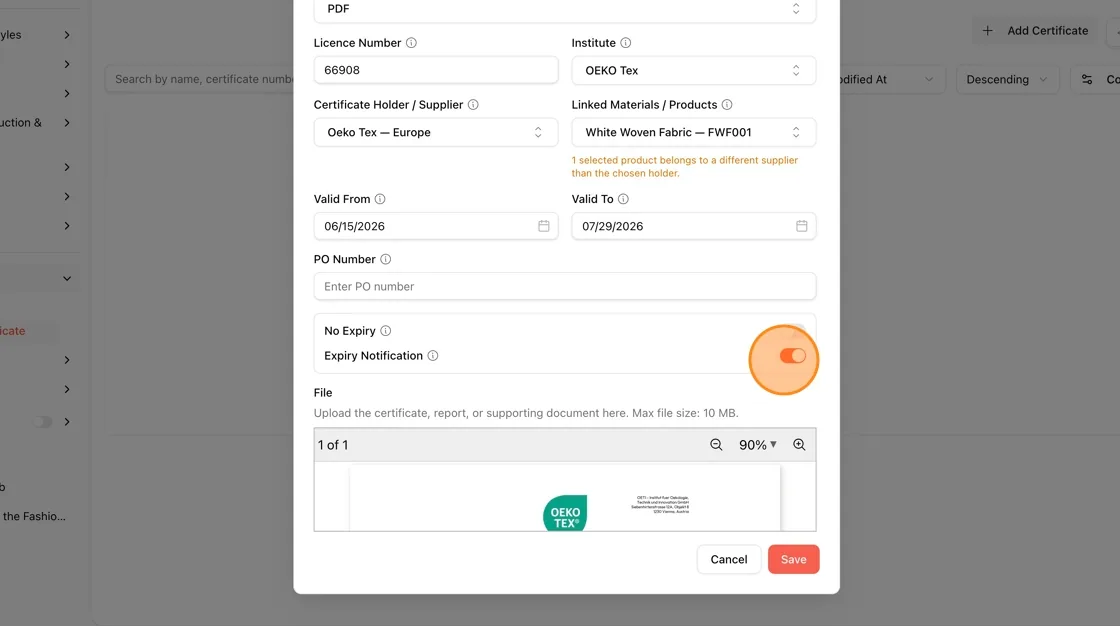 Toggle No Expiry if the certificate has no expiry date.