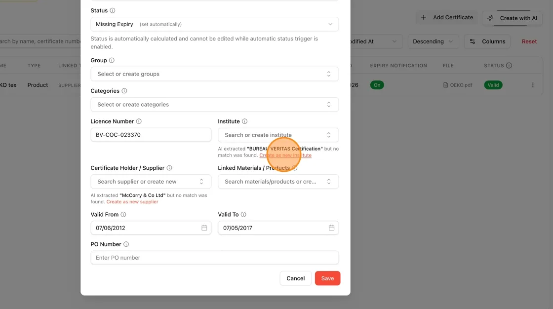 Similarly, if the AI extracts a supplier name with no existing match, click Create as new supplier underneath the…