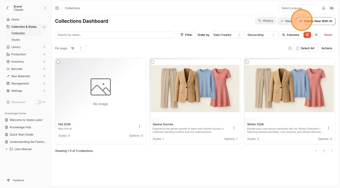 Select Create new with AI on the top right corner