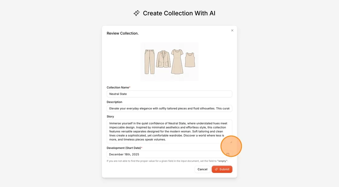 Review the generated collection details