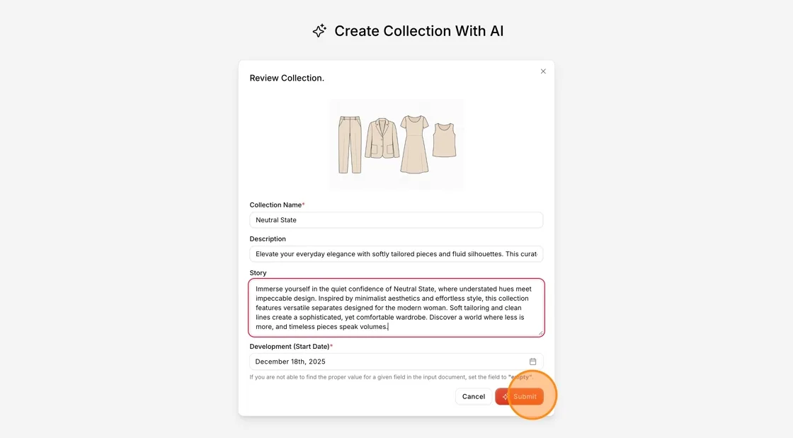 Review the generated collection details