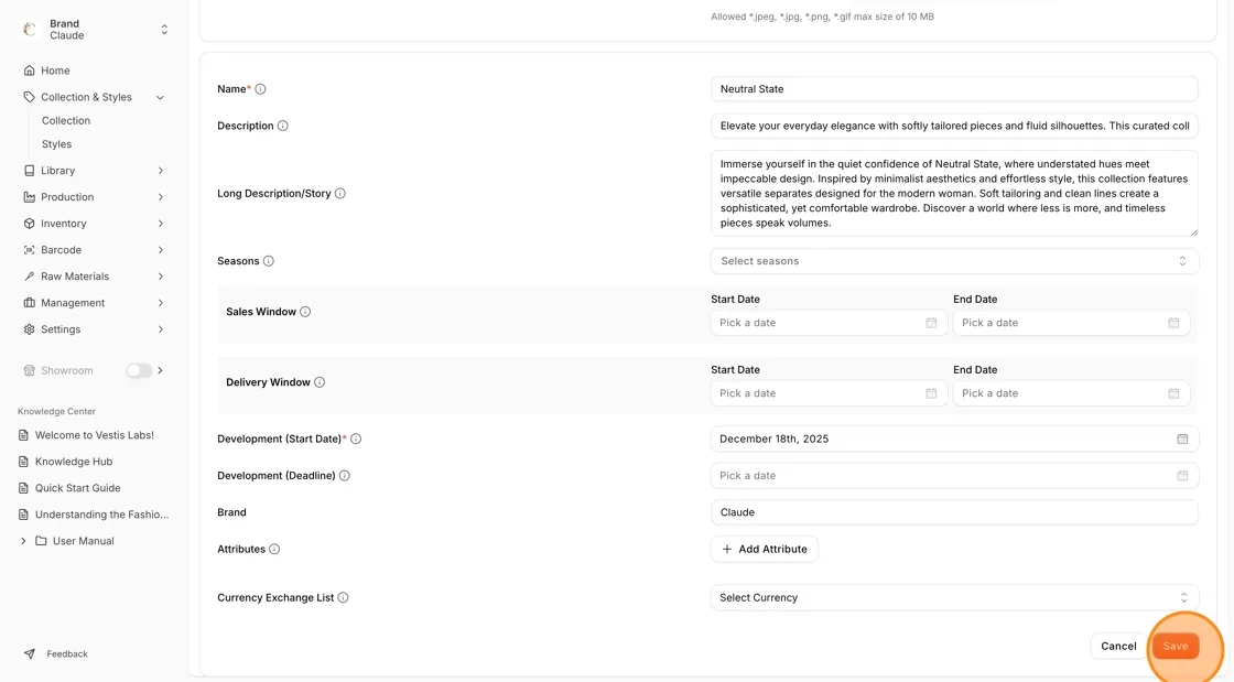 Review the generated collection details