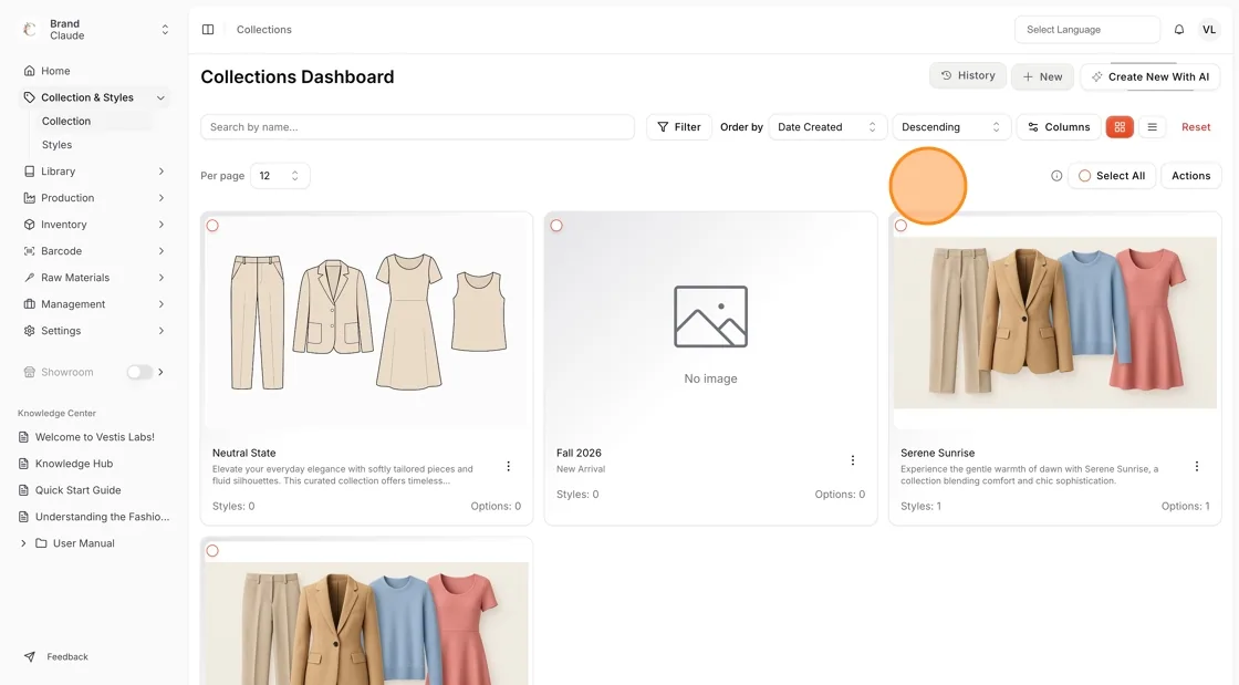 Your AI-generated collection is now created and ready to be populated with products or styles.