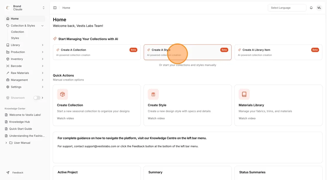 Navigate to the Home Page, select Create New Style