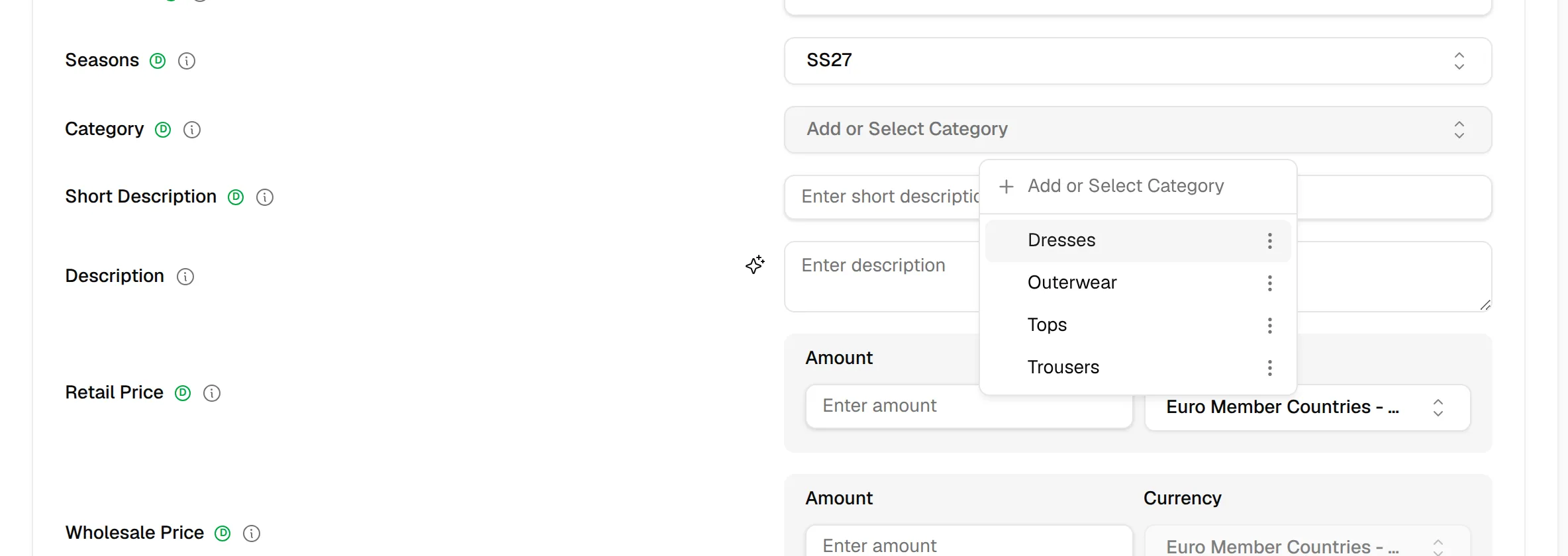 The Category dropdown open with the style categories to choose from