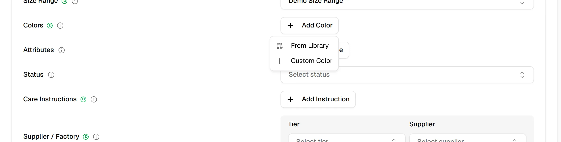 The Add Color menu with From Library and Custom Color