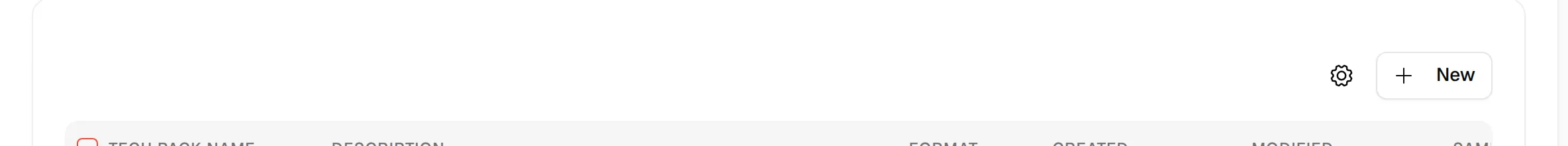 The New button above the tech pack list