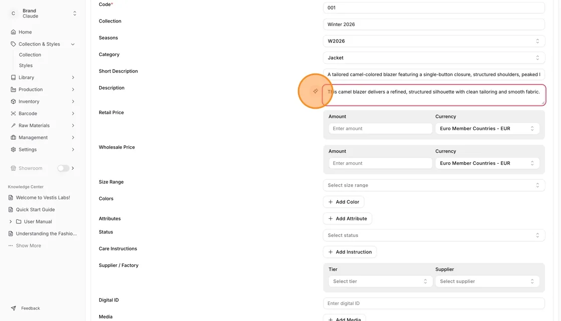Click the "Stars/Copilot" button on the left side of the Description Box.