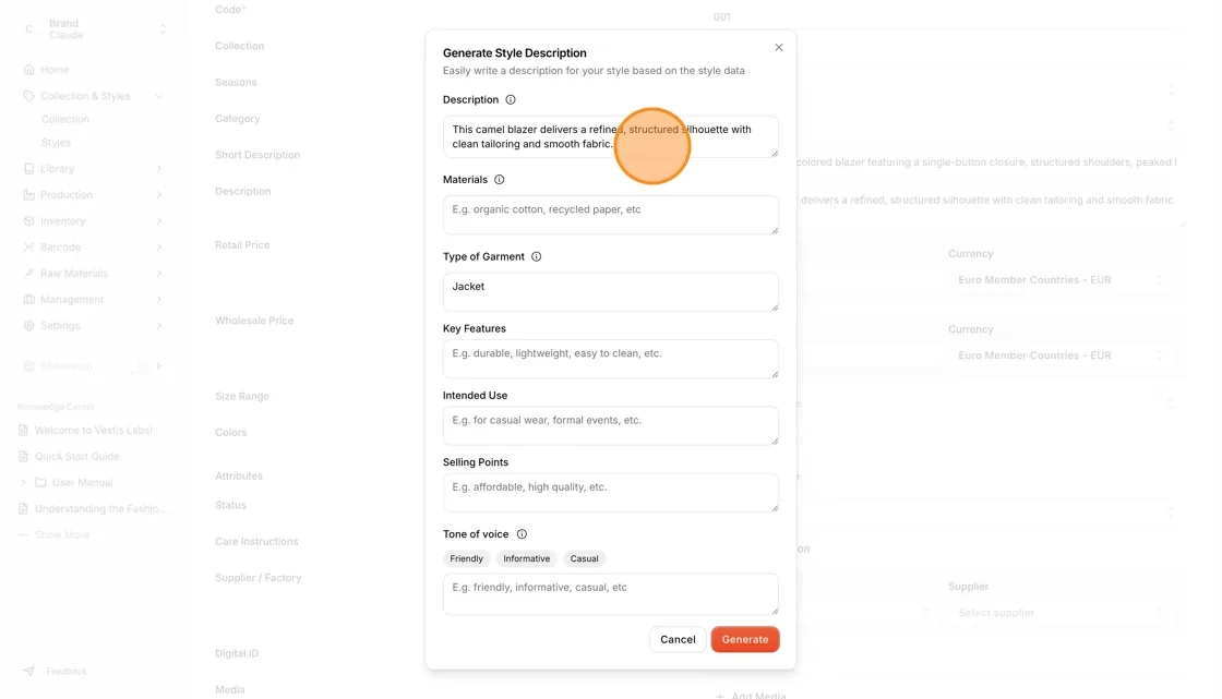 Note: The fields can be automatically generated if you have inserted the field on the input page or main style page.