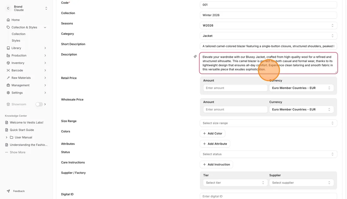 The new Generate Description will be displayed in the Description Field.