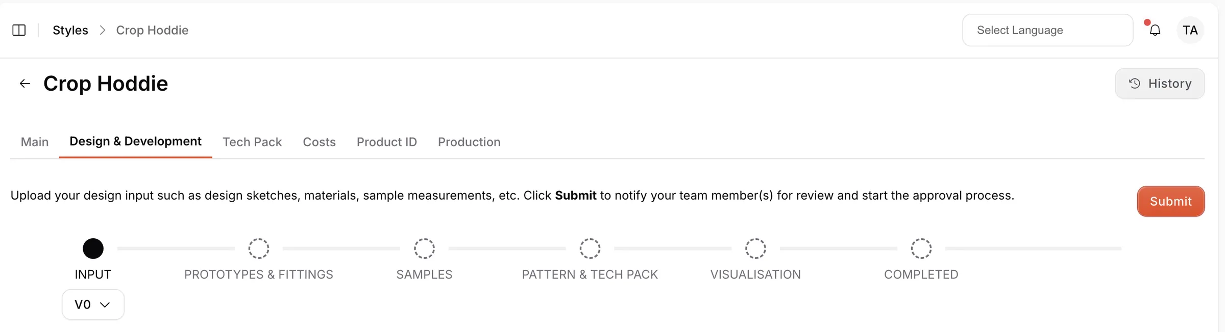 Design & Development page will display 6 stages of the Design & Development , there are: