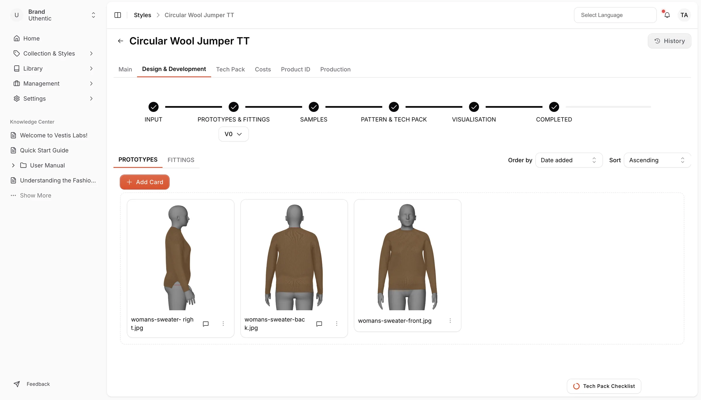 the Prototypes & Fittings stage, there are 2 sections users can upload regarding the Style, there are: