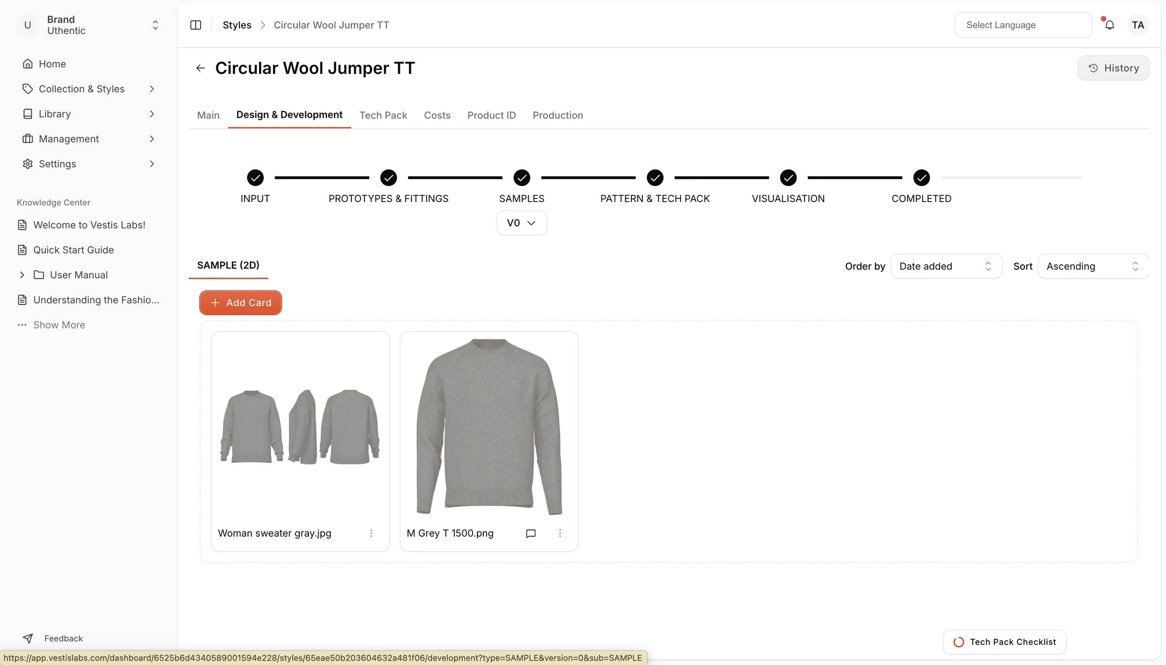 Samples stage, there is only 1 section, which is