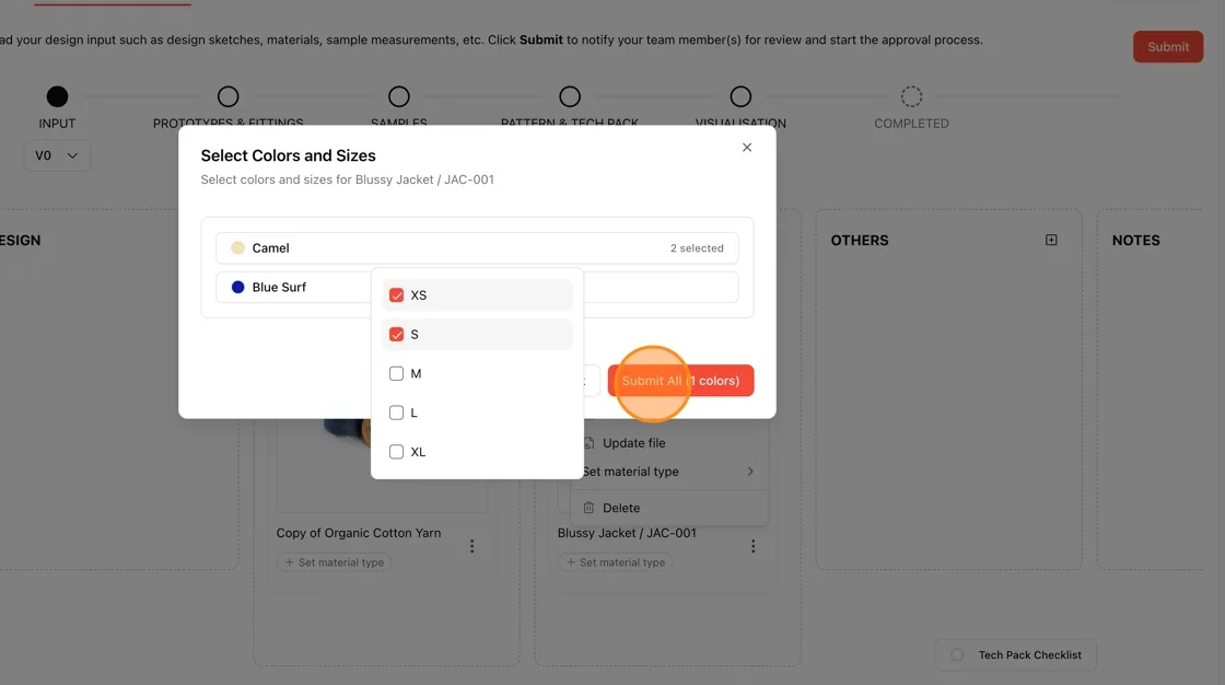 After selecting the required sizes, click the Submit All button.