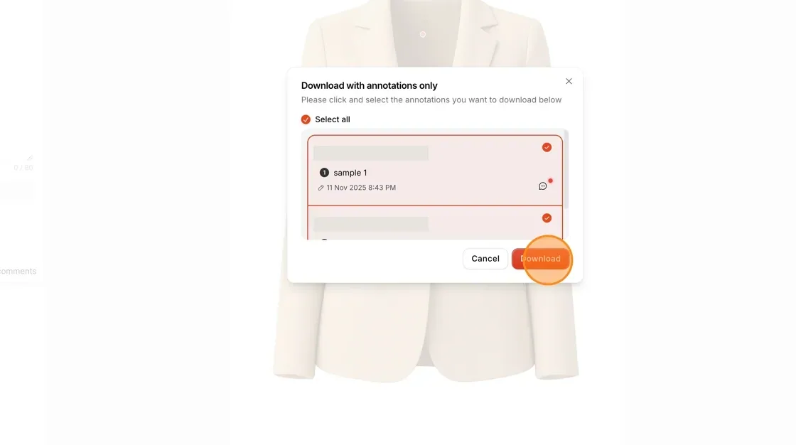 Users can select all annotations or only the annotations they want to download.