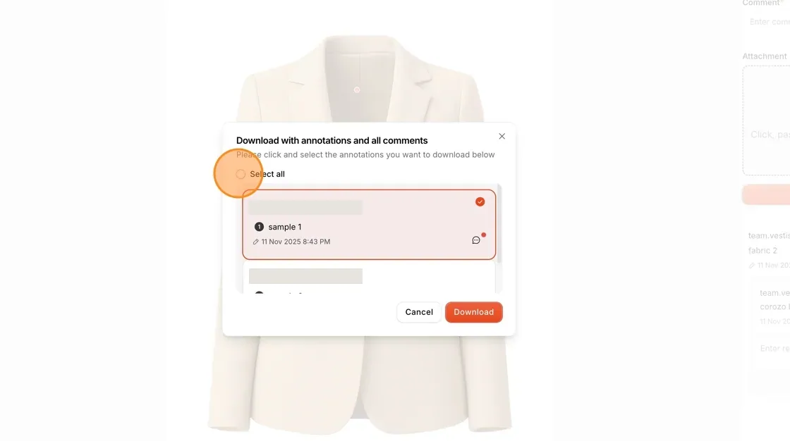 Users can select all annotations or only the annotations they want to download.