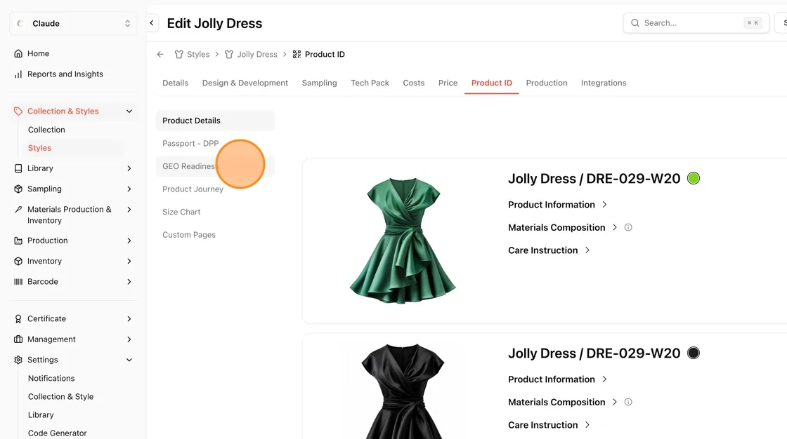The GEO Readiness tab in the style's top navigation