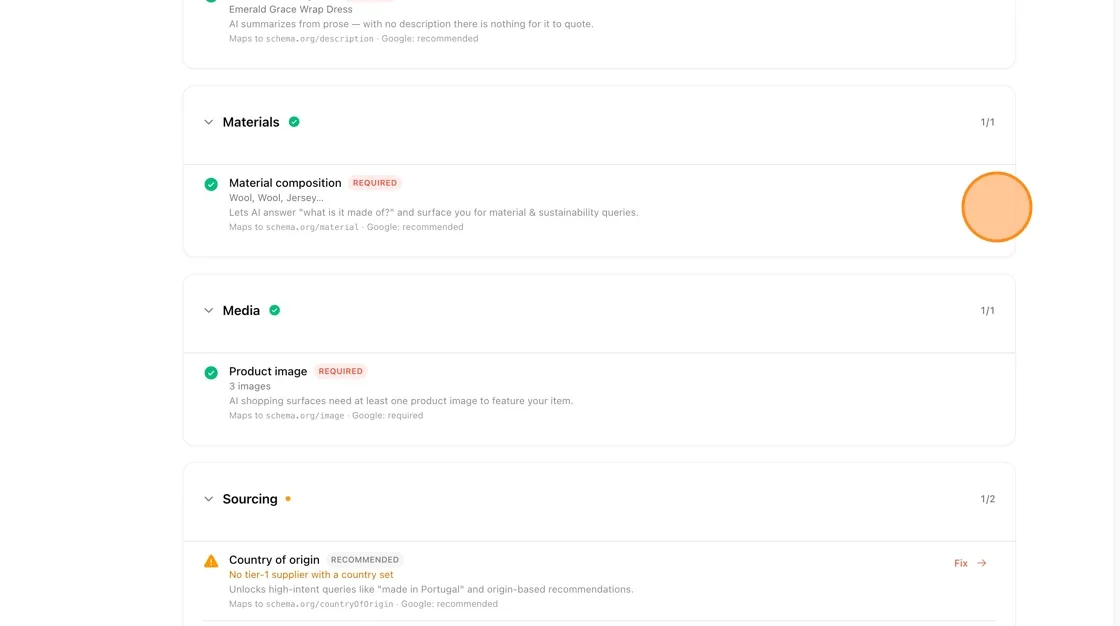 The Materials section contains: