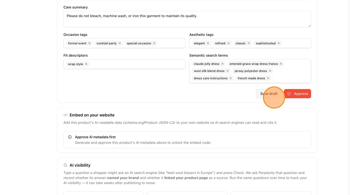Once approved, the metadata panel shows a green Approved badge alongside the Regenerate button.