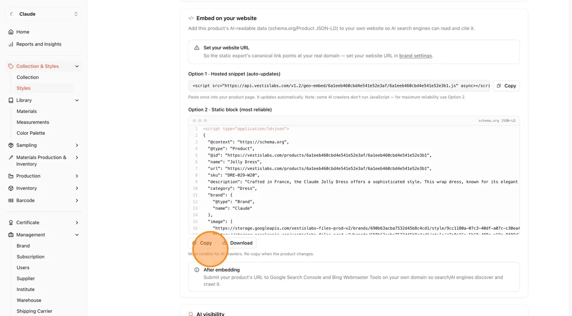 Submit your product’s URL to Google Search Console and Bing Webmaster Tools on your own domain so search and AI engines…