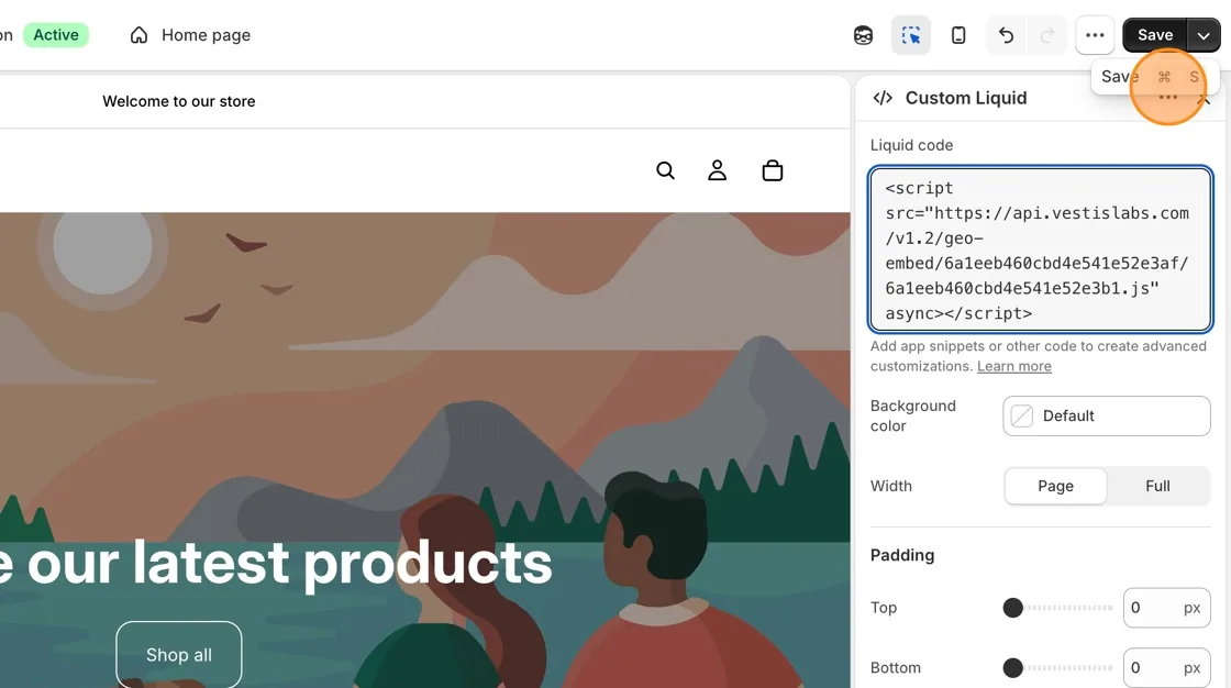 Save — Click Save (top right) to publish the change live to your storefront.