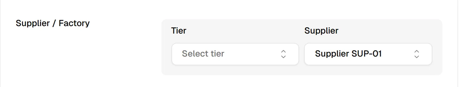 The Tier and Supplier fields under Supplier / Factory
