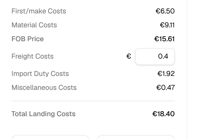 The Freight Costs field in the cost summary on the right