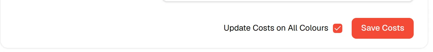 The Update Costs on All Colours checkbox and the Save Costs button