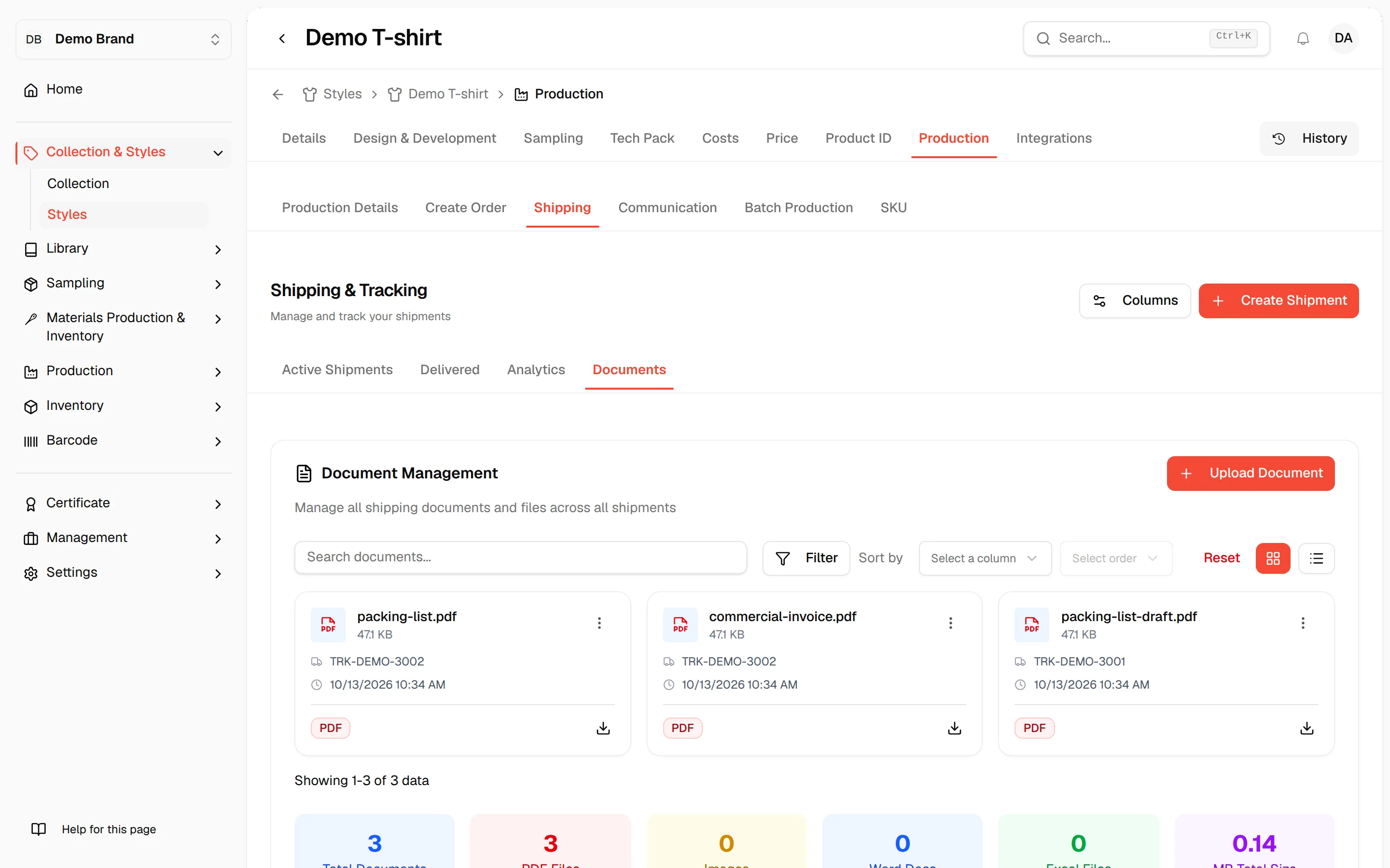 Document Management of the style with the card and table view buttons and the Upload Document button