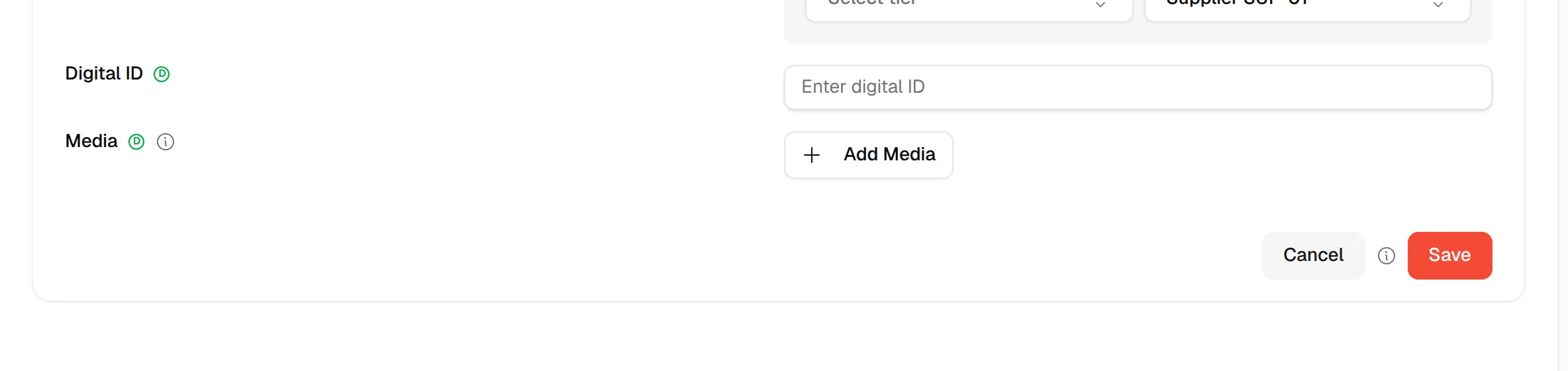 The Cancel and Save buttons in the lower-right corner of the form