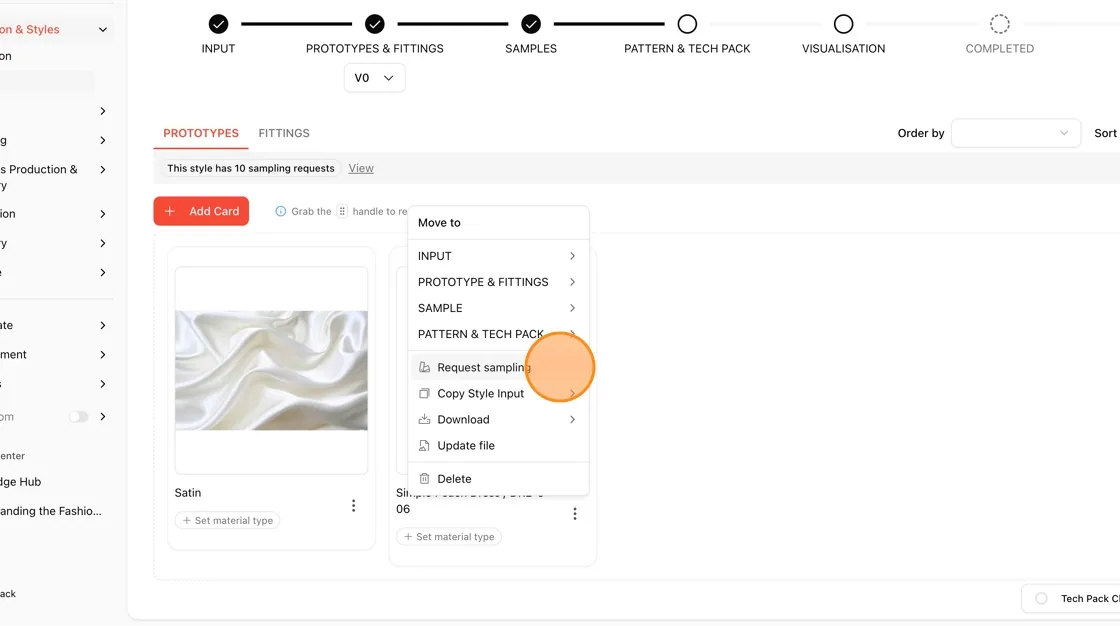 From the dropdown menu, hover over or select Request sampling.